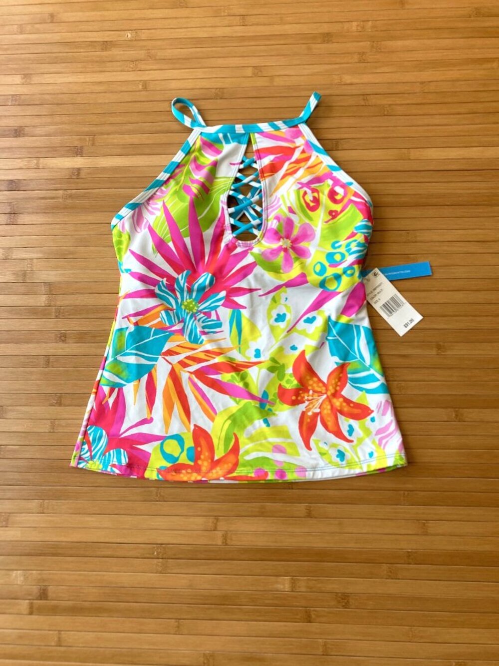 Bleu Rod Beattie High Neck Tankini Swim Top 6 Tropical Print Underwire NWT